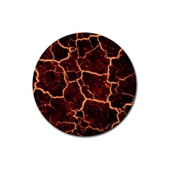 Lava Cracked Background Fire Rubber Coaster (round)  by Sapixe