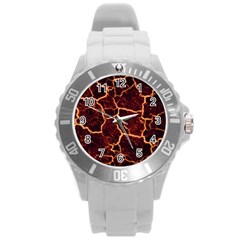 Lava Cracked Background Fire Round Plastic Sport Watch (l) by Sapixe