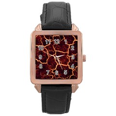 Lava Cracked Background Fire Rose Gold Leather Watch  by Sapixe