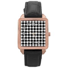 Square Diagonal Pattern Seamless Rose Gold Leather Watch  by Sapixe