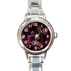 Stars Background Pattern Seamless Round Italian Charm Watch by Sapixe