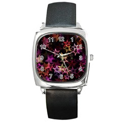 Stars Background Pattern Seamless Square Metal Watch by Sapixe