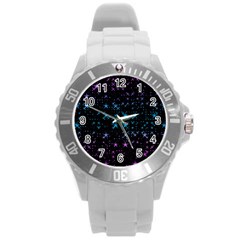 Stars Pattern Seamless Design Round Plastic Sport Watch (l) by Sapixe