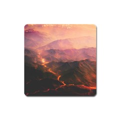 Volcanoes Magma Lava Mountains Square Magnet