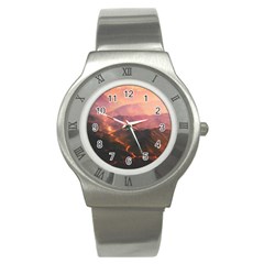 Volcanoes Magma Lava Mountains Stainless Steel Watch by Sapixe