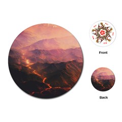 Volcanoes Magma Lava Mountains Playing Cards (round) by Sapixe