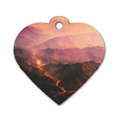 Volcanoes Magma Lava Mountains Dog Tag Heart (one Side) by Sapixe