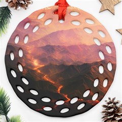 Volcanoes Magma Lava Mountains Ornament (round Filigree) by Sapixe