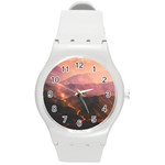 Volcanoes Magma Lava Mountains Round Plastic Sport Watch (M) Front