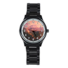 Volcanoes Magma Lava Mountains Stainless Steel Round Watch by Sapixe