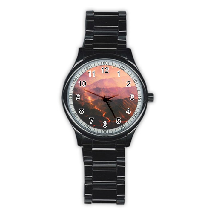 Volcanoes Magma Lava Mountains Stainless Steel Round Watch