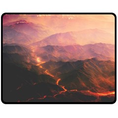 Volcanoes Magma Lava Mountains Double Sided Fleece Blanket (medium)  by Sapixe