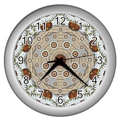 Flower Wreath In The Jungle Wood Forest Wall Clock (silver) by pepitasart