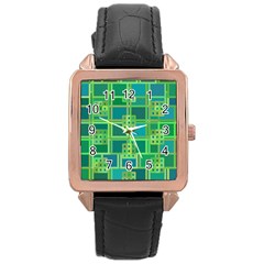 Green Abstract Geometric Rose Gold Leather Watch  by Sapixe