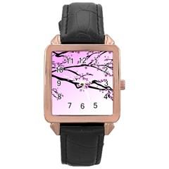 Essential Oils Flowers Nature Plant Rose Gold Leather Watch  by Sapixe