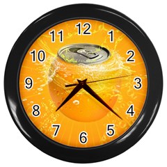 Orange Drink Splash Poster Wall Clock (black) by Sapixe