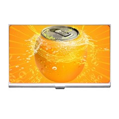 Orange Drink Splash Poster Business Card Holder by Sapixe