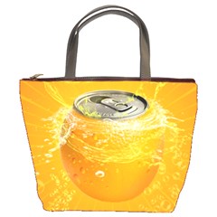 Orange Drink Splash Poster Bucket Bag by Sapixe