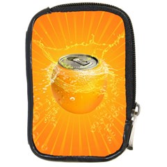 Orange Drink Splash Poster Compact Camera Leather Case by Sapixe