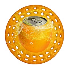 Orange Drink Splash Poster Round Filigree Ornament (two Sides) by Sapixe