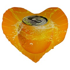 Orange Drink Splash Poster Large 19  Premium Heart Shape Cushions by Sapixe