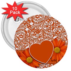 Flower Floral Heart Background 3  Buttons (10 Pack)  by Sapixe