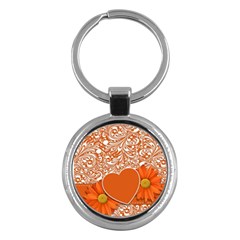 Flower Floral Heart Background Key Chains (round)  by Sapixe