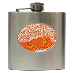 Flower Floral Heart Background Hip Flask (6 Oz) by Sapixe