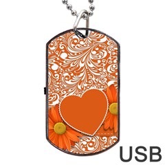 Flower Floral Heart Background Dog Tag Usb Flash (one Side) by Sapixe