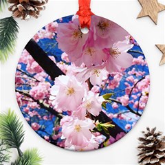 Flower Cherry Wood Tree Flowers Ornament (round) by Sapixe