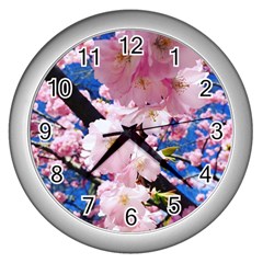 Flower Cherry Wood Tree Flowers Wall Clock (silver) by Sapixe