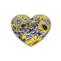 Sunflower Field Girasol Sunflower Rubber Coaster (heart)  by Sapixe