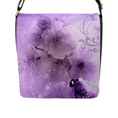 Wonderful Flowers In Soft Violet Colors Flap Closure Messenger Bag (l) by FantasyWorld7