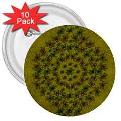 Flower Wreath In The Green Soft Yellow Nature 3  Buttons (10 Pack)  by pepitasart