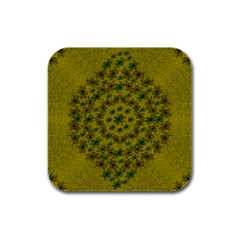 Flower Wreath In The Green Soft Yellow Nature Rubber Square Coaster (4 Pack)  by pepitasart