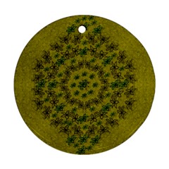 Flower Wreath In The Green Soft Yellow Nature Round Ornament (two Sides) by pepitasart