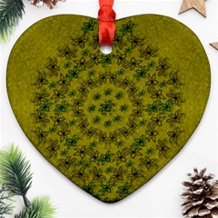 Flower Wreath In The Green Soft Yellow Nature Heart Ornament (two Sides) by pepitasart