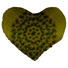 Flower Wreath In The Green Soft Yellow Nature Large 19  Premium Heart Shape Cushions by pepitasart