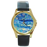 Sunlit Waters Round Gold Metal Watch Front