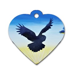 Sunset Owl Dog Tag Heart (two Sides) by lwdstudio