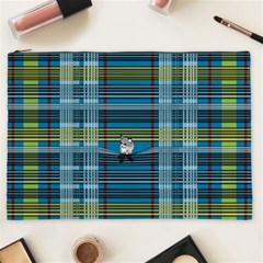 Playing With Plaid Kitten (blue) Pattern Cosmetic Bag (xxl) by emilyzragz