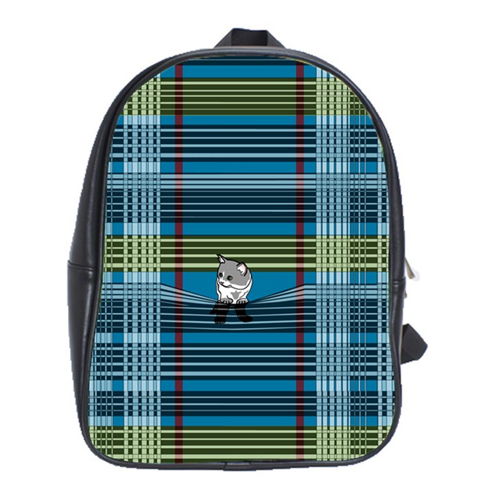 Playing with Plaid Kitten (Blue) Pattern School Bag (XL)