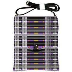 Playing With Plaid Kitten (purple) Halloween Pattern Shoulder Sling Bag by emilyzragz