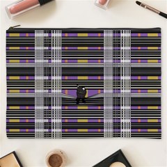 Playing With Plaid Kitten (purple) Halloween Pattern Cosmetic Bag (xxxl) by emilyzragz