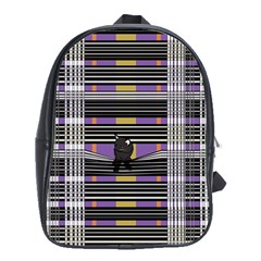 Playing With Plaid Kitten (purple) Halloween Pattern School Bag (xl) by emilyzragz