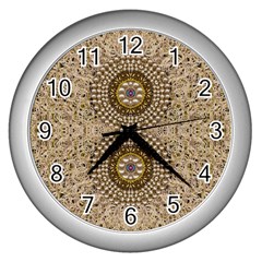 Moon Shine Over The Wood In The Night Of Glimmering Pearl Stars Wall Clock (silver) by pepitasart