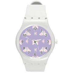 Butterfly Butterflies Merry Girls Round Plastic Sport Watch (M)