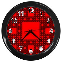 Red Sierpinski Carpet Plane Fractal Wall Clock (black) by Sapixe