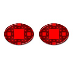 Red Sierpinski Carpet Plane Fractal Cufflinks (oval) by Sapixe