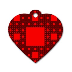 Red Sierpinski Carpet Plane Fractal Dog Tag Heart (one Side) by Sapixe